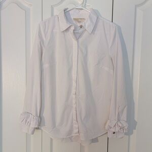 Michael Kors | White Buttoned up blouse with ruffled sleeves ends